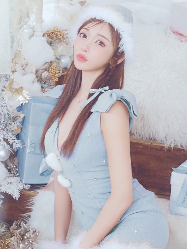 画像4: 【ノベルティ対象】【即日発送！】【サンタコス 4点セット】【XS-XLサイズ/3カラー】ショルダーリボンビジューサンタ[YMT] (4)