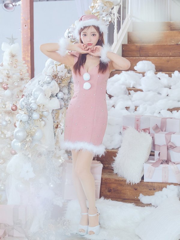 画像5: 【ノベルティ対象】【即日発送！】【サンタコス 4点セット】【XS-XLサイズ/3カラー】ショルダーリボンビジューサンタ[YMT] (5)