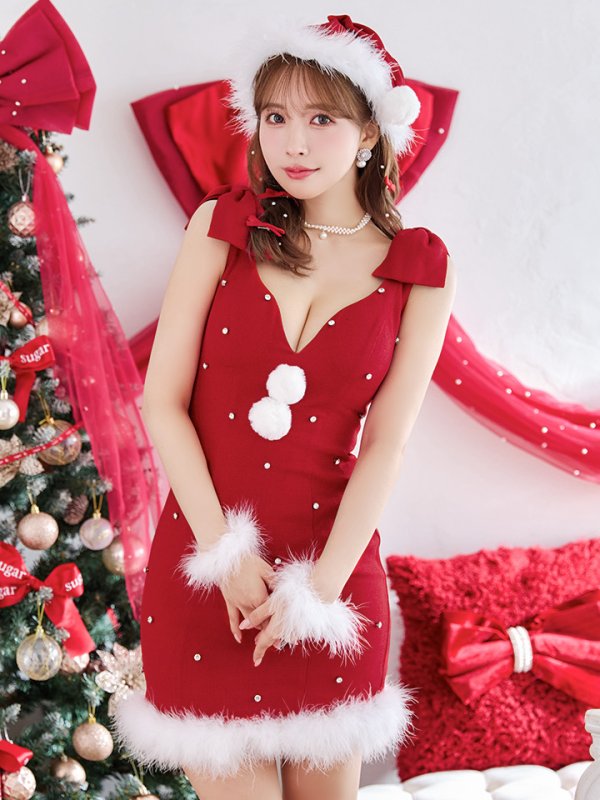 画像16: 【ノベルティ対象】【即日発送！】【サンタコス 4点セット】【XS-XLサイズ/3カラー】ショルダーリボンビジューサンタ[YMT] (16)