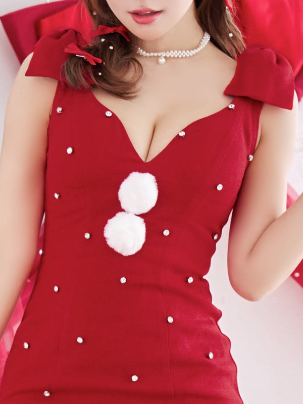 画像19: 【ノベルティ対象】【即日発送！】【サンタコス 4点セット】【XS-XLサイズ/3カラー】ショルダーリボンビジューサンタ[YMT] (19)