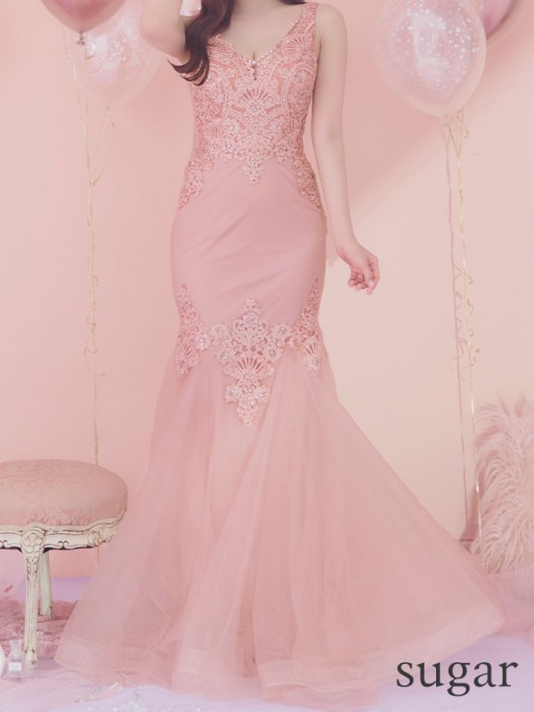 画像12: Lサイズあり【JEAN MACLEAN/ジャンマクレーン】マーメイド/ 刺繍/ レース/ ビジュー/ バストクロス/ ノースリーブ/ Vネック/ スピンドル/ ロングドレス/ キャバドレスlong[OF2A] (12)