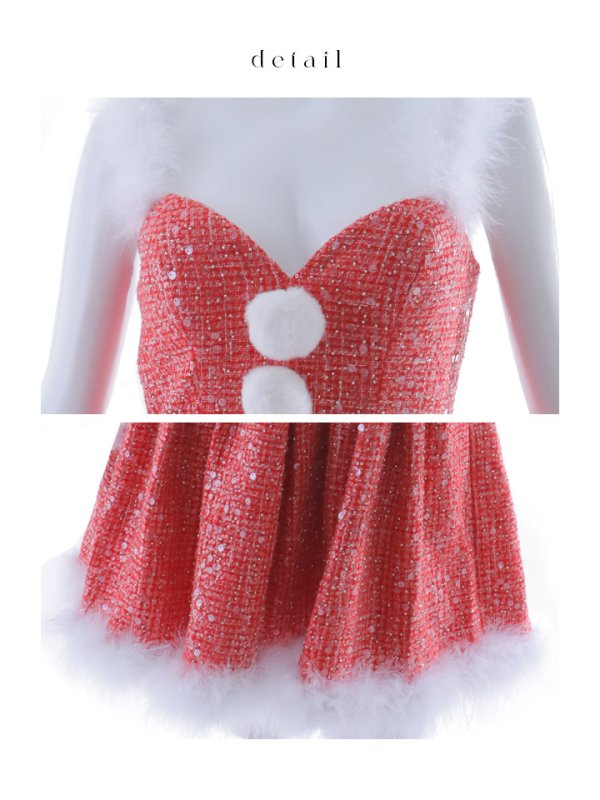 画像46: 【一部予約商品/11月中旬発送予定】【サンタコス 4点セット】【XS-XLサイズ/3カラー】ラメツイードミニワンピースサンタ[YMT] (46)