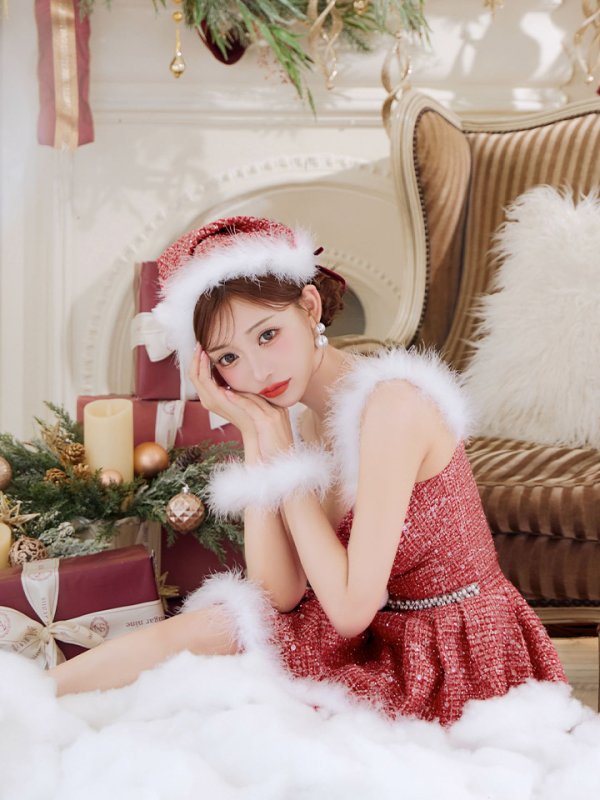 画像34: 【即日発送】【サンタコス 4点セット】【XS-XLサイズ/3カラー】ラメツイードミニワンピースサンタ[OF01] (34)