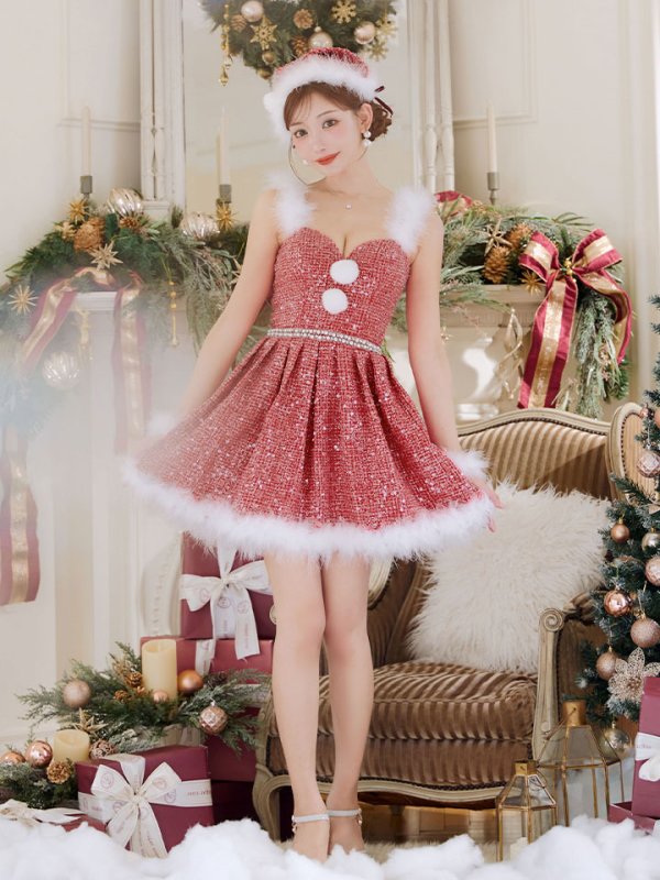 画像25: 【即日発送】【サンタコス 4点セット】【XS-XLサイズ/3カラー】ラメツイードミニワンピースサンタ[OF01] (25)