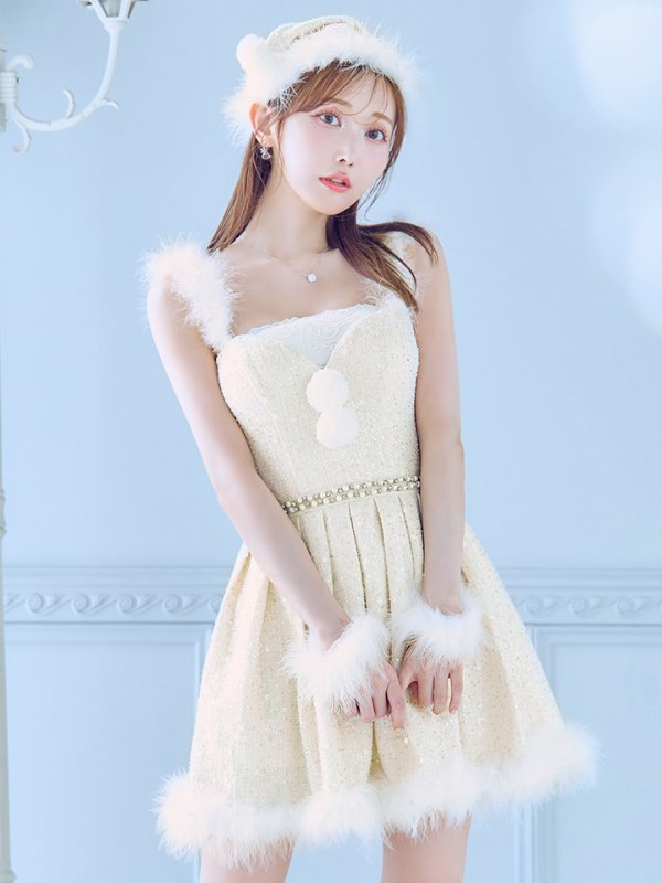 画像34: 【一部予約商品/11月中旬発送予定】【サンタコス 4点セット】【XS-XLサイズ/3カラー】ラメツイードミニワンピースサンタ[YMT] (34)