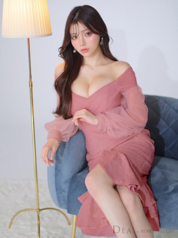 画像25: Lサイズあり【DEA./ディア】チュールスリーブ/ オフショル/ 長袖/ 総レース/ マーメイド/ ミモレ丈/ ミディアムドレス/ キャバドレス【OF08】 (25)