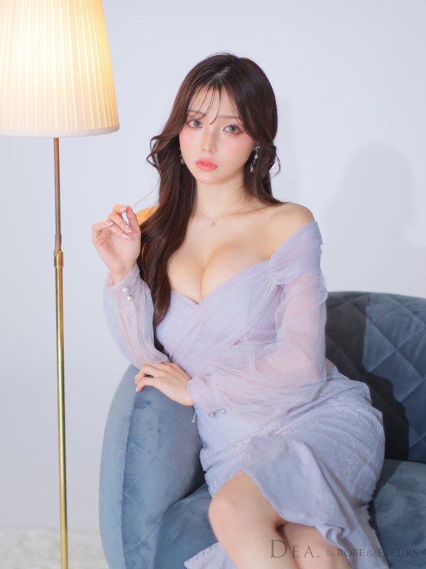 画像20: Lサイズあり【DEA./ディア】チュールスリーブ/ オフショル/ 長袖/ 総レース/ マーメイド/ ミモレ丈/ ミディアムドレス/ キャバドレス【OF08】 (20)