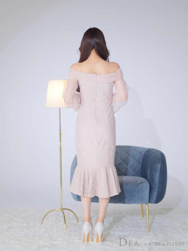 画像13: Lサイズあり【DEA./ディア】チュールスリーブ/ オフショル/ 長袖/ 総レース/ マーメイド/ ミモレ丈/ ミディアムドレス/ キャバドレス【OF08】 (13)