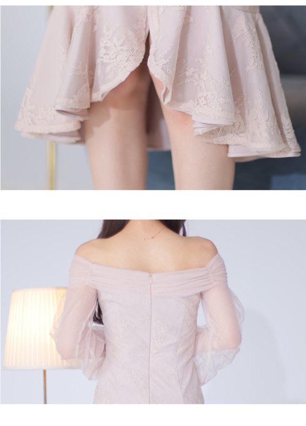 画像18: Lサイズあり【DEA./ディア】チュールスリーブ/ オフショル/ 長袖/ 総レース/ マーメイド/ ミモレ丈/ ミディアムドレス/ キャバドレス【OF08】 (18)