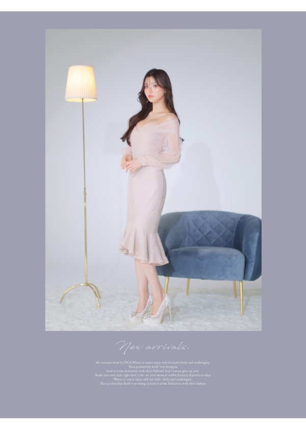 画像11: Lサイズあり【DEA./ディア】チュールスリーブ/ オフショル/ 長袖/ 総レース/ マーメイド/ ミモレ丈/ ミディアムドレス/ キャバドレス【OF08】 (11)