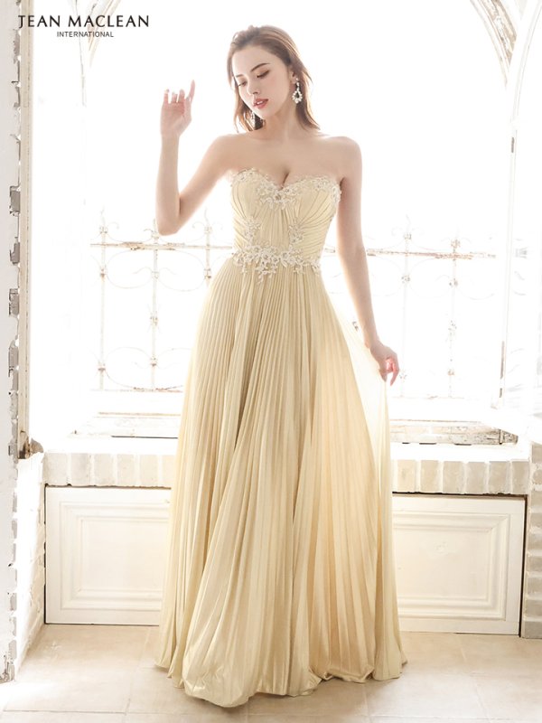 画像5: Lサイズあり【JEAN MACLEAN/ジャンマクレーン】プリーツ/ ベア/ スリット/ Aライン/ ロングドレス/ キャバドレス long[OF2A] (5)