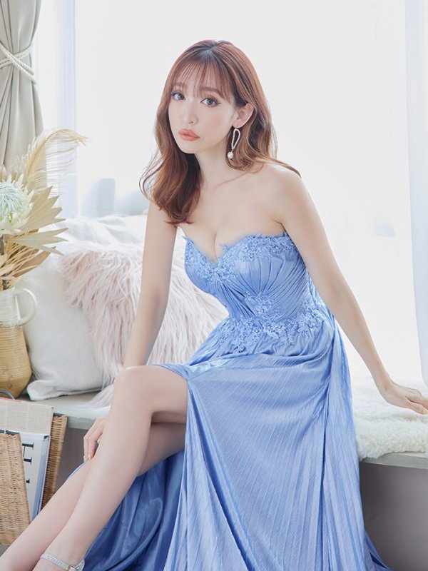 画像4: Lサイズあり【JEAN MACLEAN/ジャンマクレーン】プリーツ/ ベア/ スリット/ Aライン/ ロングドレス/ キャバドレス long[OF2A] (4)