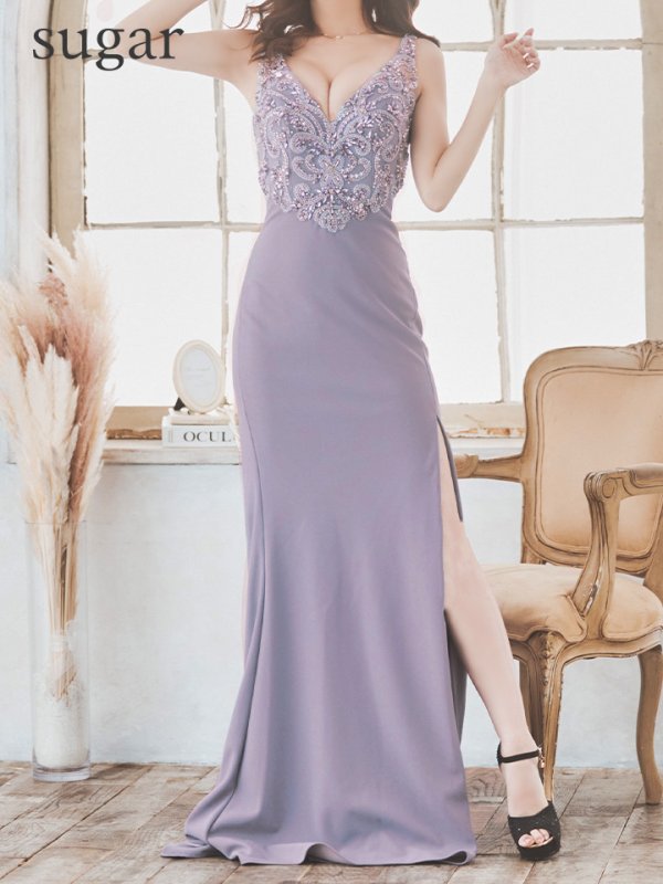 画像16: Lサイズあり【IRMA/イルマ】 フラワー刺繍/ ノースリーブ/ スリット/ ワンカラー/ ストレッチ/ ロングドレス/ キャバドレス long[OF2A] (16)