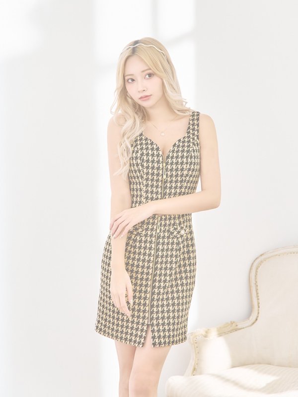 画像2: XSサイズあり【IRMA/イルマ】フロントジップ/ ビスチェ/ ウエストカット/ パールボタン/ ストレッチ/ タイト/ ミニドレス/ キャバドレス【HC02】 (2)