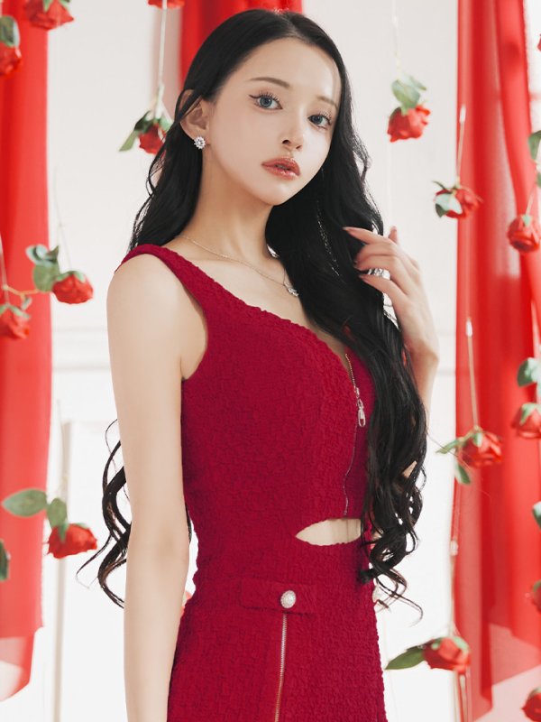 画像2: XSサイズあり【IRMA/イルマ】ウエストカット/ フロントジップ/ ノースリーブ/ ワンカラー/ タイト/ ミニドレス/ キャバドレス【HC02】 (2)