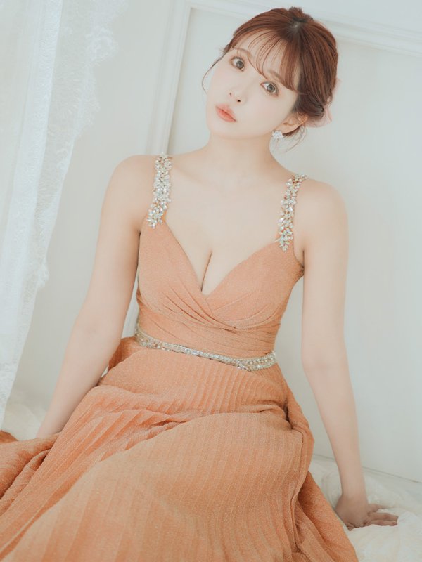 画像6: Lサイズあり【IRMA/イルマ】ラメ/ プリーツ/ ビジュー/ ノースリーブ/ スピンドル/ Aライン/ ロング/ キャバドレス long[OF2A] (6)