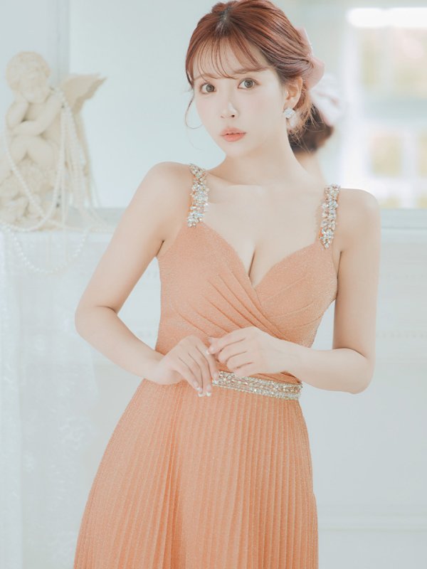 画像7: Lサイズあり【IRMA/イルマ】ラメ/ プリーツ/ ビジュー/ ノースリーブ/ スピンドル/ Aライン/ ロング/ キャバドレス long[OF2A] (7)