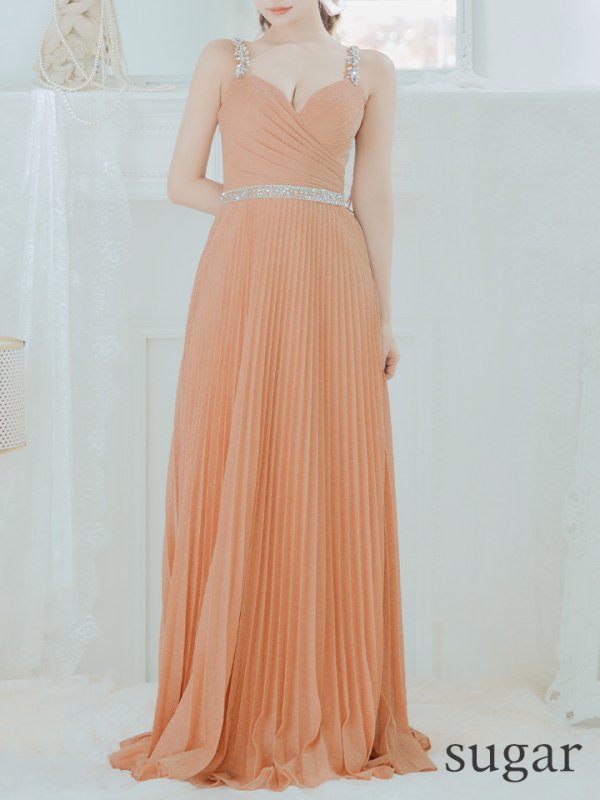 画像10: Lサイズあり【IRMA/イルマ】ラメ/ プリーツ/ ビジュー/ ノースリーブ/ スピンドル/ Aライン/ ロング/ キャバドレス long[OF2A] (10)