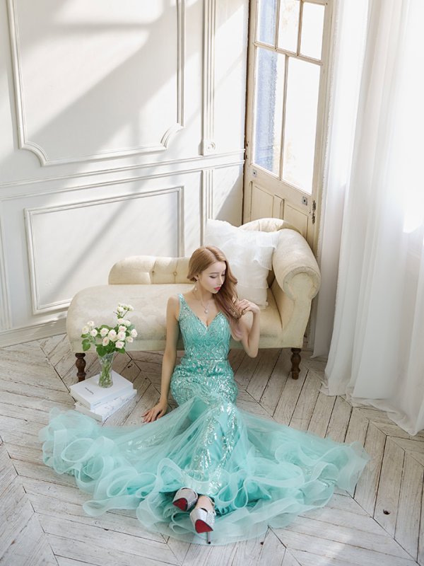 画像2: 【LIMITED SALE開催中！! 11月11日より順次発送予定】【JEAN MACLEAN/ジャンマクレーン】 マーメイド/ ワンカラー/ スパンコール刺繍/ ラメ/ スピンドル/ ロングドレス/ キャバドレスlong[OF2A] (2)