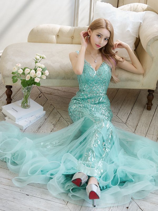 画像3: 【LIMITED SALE開催中！! 11月11日より順次発送予定】【JEAN MACLEAN/ジャンマクレーン】 マーメイド/ ワンカラー/ スパンコール刺繍/ ラメ/ スピンドル/ ロングドレス/ キャバドレスlong[OF2A] (3)