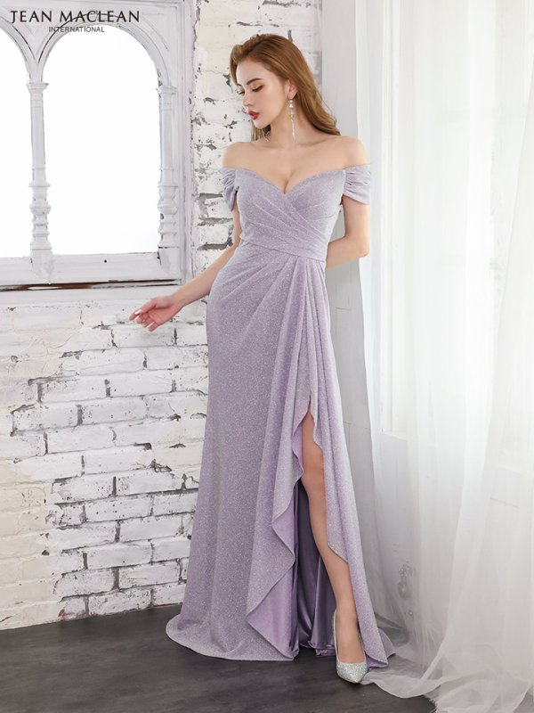 画像5: Lサイズあり【JEAN MACLEAN/ジャンマクレーン】シンプル/ ラメ/ オフショル/ スリット/ ロングドレス /キャバドレスlong[OF2A] (5)