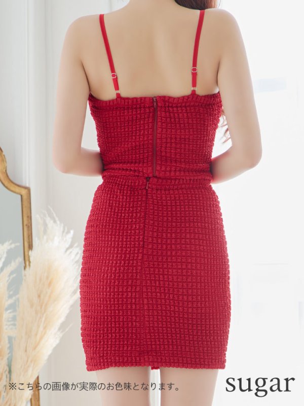 画像12: XSサイズあり【IRMA/イルマ】セットアップ/ ワッフル/ ニット/ フロントジップ/ キャミソール/ バックル/ タイト/ ミニドレス/ キャバドレス【HC02】 (12)