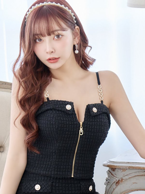 画像4: sugarオリジナルカラー・XSサイズあり【IRMA/イルマ】セットアップ/ ワッフル/ ニット/ フロントジップ/ キャミソール/ バックル/ 台形スカート/ ミニドレス/ キャバドレス【HC02】 (4)