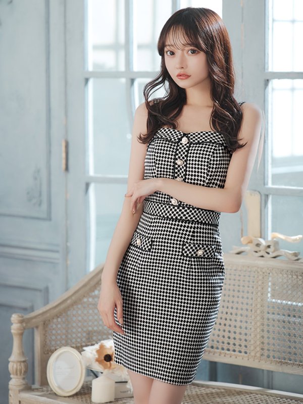 画像6: XSサイズあり【IRMA/イルマ】ジャガード/ ボタン/ ストレッチ/ ノースリーブ/ タイト/ ミニドレス/ キャバドレス【HC02】 (6)