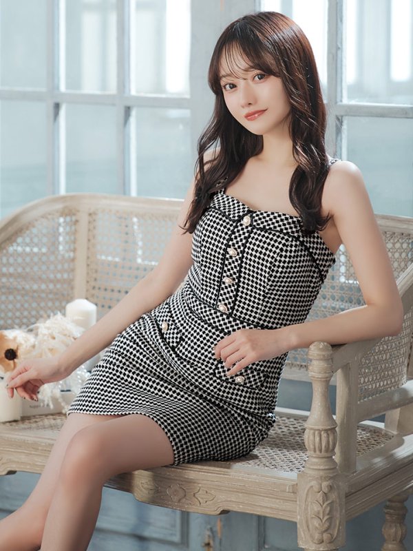 画像7: XSサイズあり【IRMA/イルマ】ジャガード/ ボタン/ ストレッチ/ ノースリーブ/ タイト/ ミニドレス/ キャバドレス【HC02】 (7)