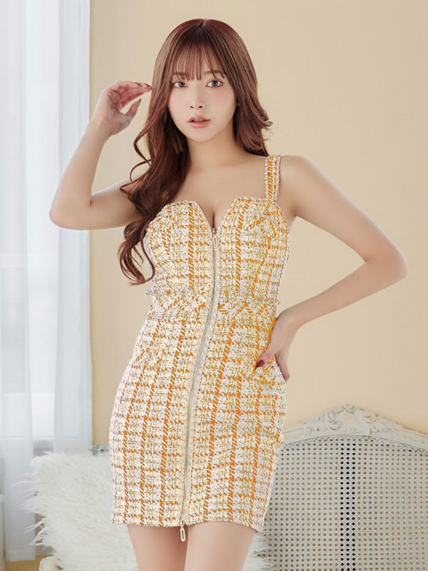 画像16: XSサイズあり【IRMA/イルマ】ツイードチェック/ ジップ/ ノースリーブ/ ニット/ タイト/ ミニドレス/ キャバドレス【HC02】 (16)