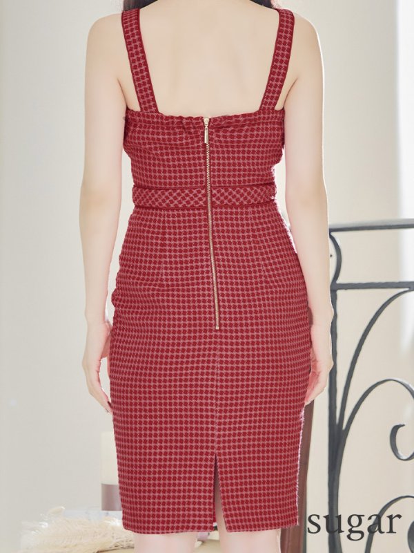 画像11: Lサイズあり【JEAN MACLEAN/ジャンマクレーン】ジャガード/ ボタン/ ストレッチ/ ノースリーブ/ タイト/ ミディアムドレス/ キャバドレス【HC02】 (11)