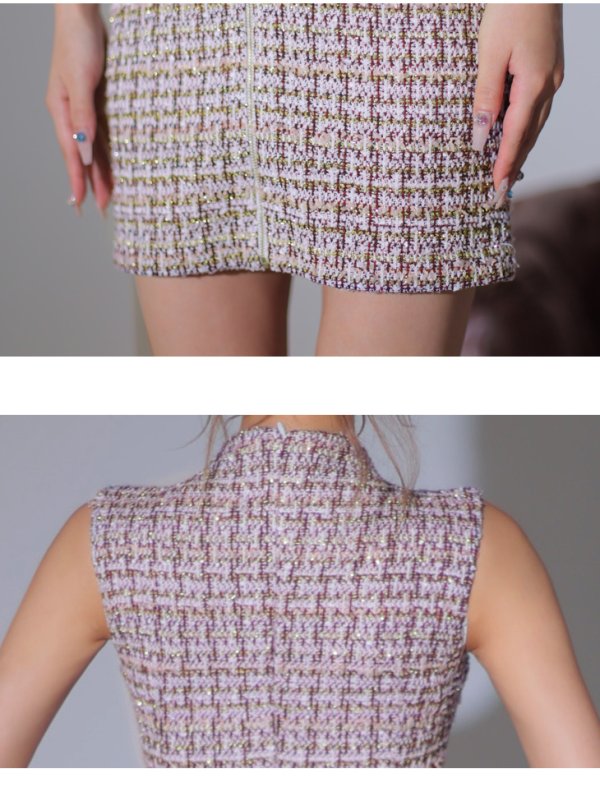 画像22: XSサイズあり【Glossy/グロッシー】ジッパー/ ニットツイード/ シンプル/ ノースリーブ/ ストレッチ/ タイト/ ミニドレス/ キャバドレス[OF08] (22)