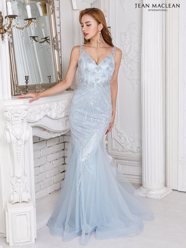 画像3: Lサイズあり【JEAN MACLEAN/ジャンマクレーン】 マーメイド/ ワンカラー/ ビーズ刺繍/ チュール/ スピンドル/ ロングドレス/ キャバドレスlong[OF2A] (3)