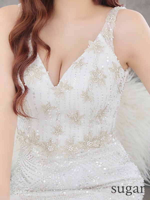 画像16: Lサイズあり【JEAN MACLEAN/ジャンマクレーン】 マーメイド/ ワンカラー/ ビーズ刺繍/ チュール/ スピンドル/ ロングドレス/ キャバドレスlong[OF2A] (16)