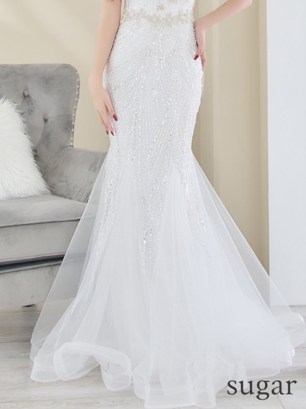 画像17: Lサイズあり【JEAN MACLEAN/ジャンマクレーン】 マーメイド/ ワンカラー/ ビーズ刺繍/ チュール/ スピンドル/ ロングドレス/ キャバドレスlong[OF2A] (17)