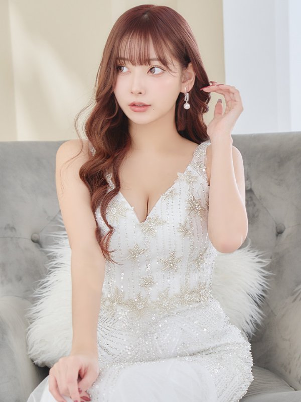 画像8: Lサイズあり【JEAN MACLEAN/ジャンマクレーン】 マーメイド/ ワンカラー/ ビーズ刺繍/ チュール/ スピンドル/ ロングドレス/ キャバドレスlong[OF2A] (8)