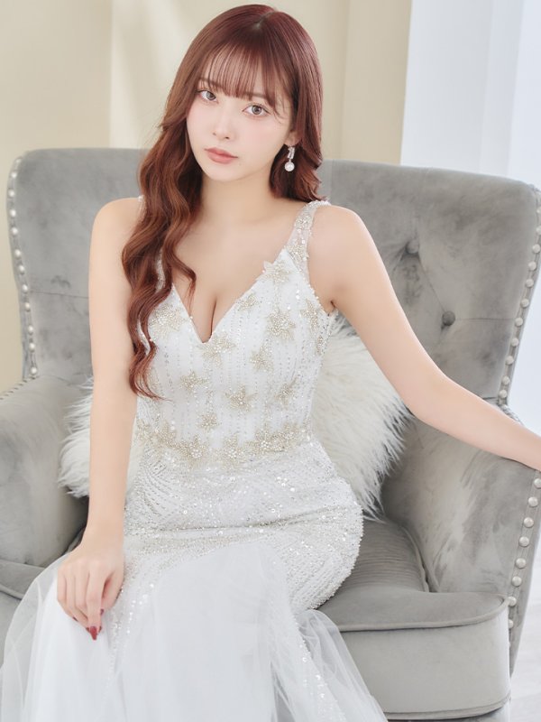 画像9: Lサイズあり【JEAN MACLEAN/ジャンマクレーン】 マーメイド/ ワンカラー/ ビーズ刺繍/ チュール/ スピンドル/ ロングドレス/ キャバドレスlong[OF2A] (9)