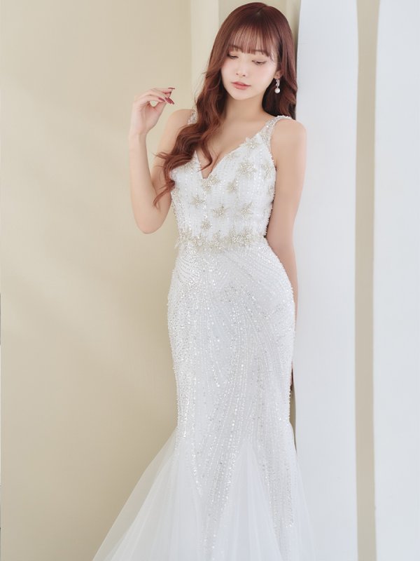 画像10: Lサイズあり【JEAN MACLEAN/ジャンマクレーン】 マーメイド/ ワンカラー/ ビーズ刺繍/ チュール/ スピンドル/ ロングドレス/ キャバドレスlong[OF2A] (10)