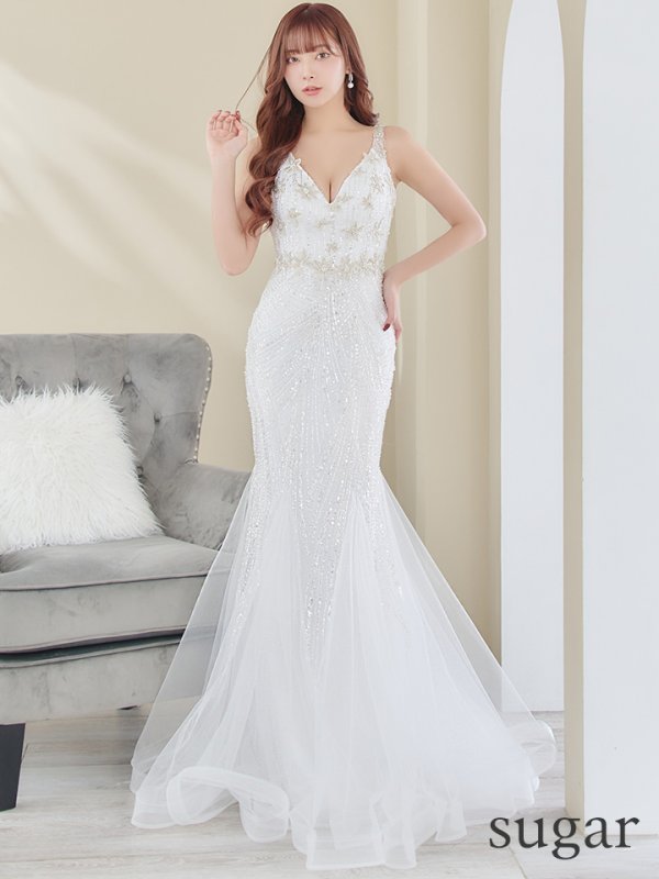 画像13: Lサイズあり【JEAN MACLEAN/ジャンマクレーン】 マーメイド/ ワンカラー/ ビーズ刺繍/ チュール/ スピンドル/ ロングドレス/ キャバドレスlong[OF2A] (13)