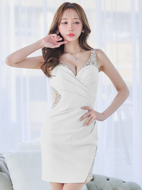 画像7: sugarオリジナルカラー・XSサイズあり【IRMA/イルマ】ビジュー/ シアー/ ニット/ タック/ ノースリーブ/ タイト/ ミニドレス/ キャバドレス【HC02】 (7)