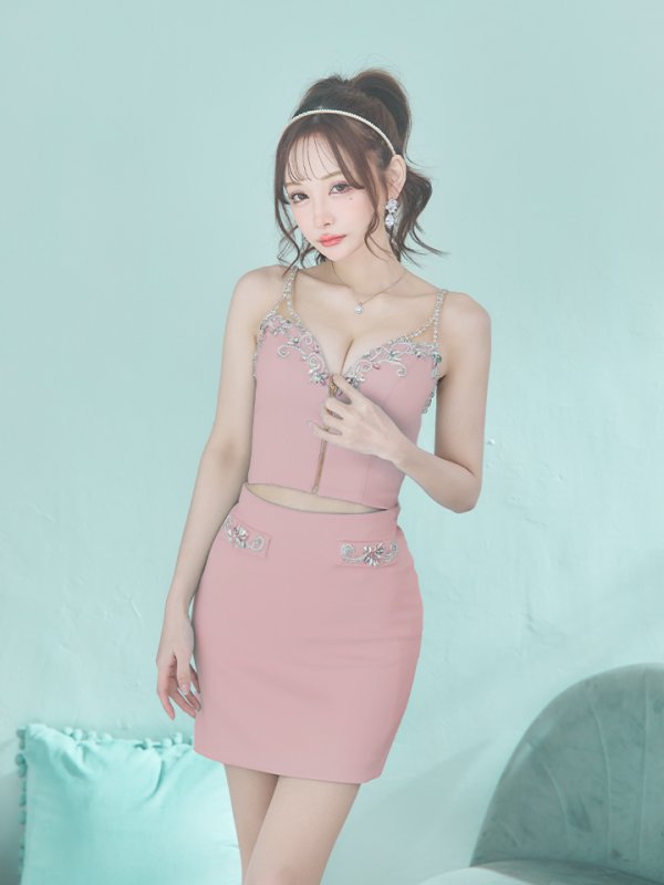 画像3: sugarオリジナルカラー・XSサイズあり【IRMA/イルマ】セットアップ/ ワンカラー/ ビジュー/ フロントボタン/ タイト/ ミニドレス/ キャバドレス【HC02】 (3)