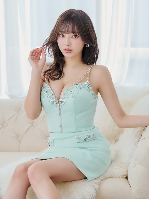 画像13: sugarオリジナルカラー・XSサイズあり【IRMA/イルマ】セットアップ/ ワンカラー/ ビジュー/ フロントボタン/ 台形スカート/ ミニドレス/ キャバドレス【HC02】 (13)