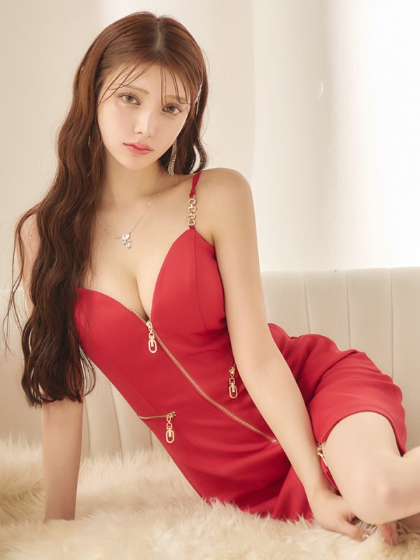 画像5: sugarオリジナルカラー・XSサイズあり【IRMA/イルマ】ワンカラー/ ニット/ ストレッチ/ フロントジップ/ キャミソール/ バックル/ タイト/ ミニドレス/ キャバドレス【HC02】 (5)