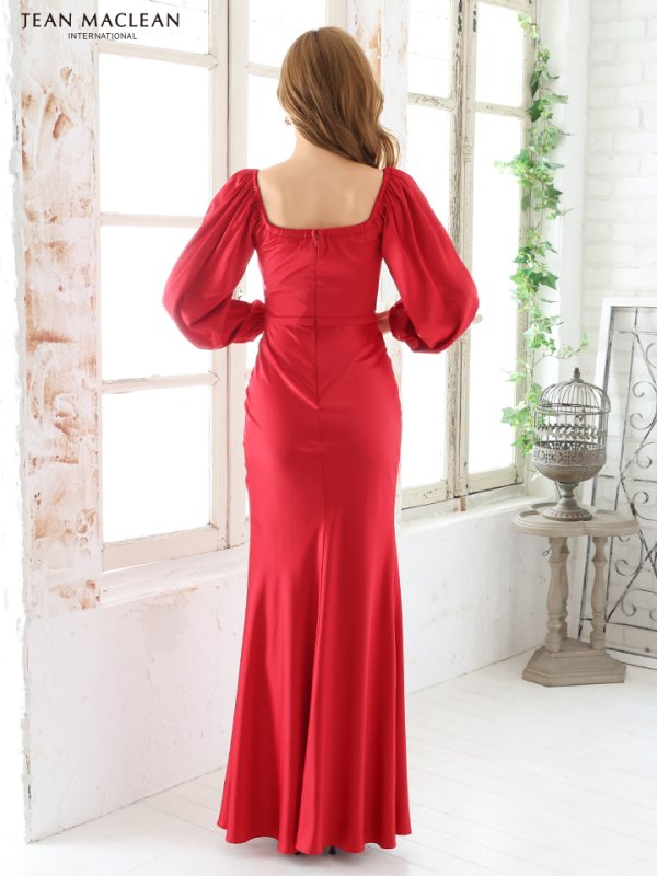 画像4: Lサイズあり【JEAN MACLEAN/ジャンマクレーン】サテン/ オフショル/ ロングスリーブ/ 袖あり/ カシュクール/ スリット/ タイト/ ワンカラー/ ロングドレス/ キャバドレスlong[OF2A] (4)