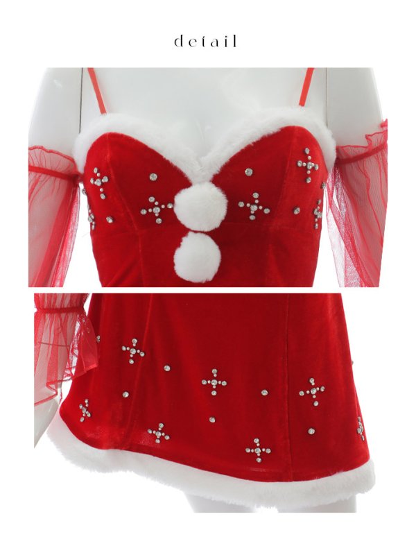 画像40: 【ノベルティ対象】【即日発送！】【サンタコス 4点セット】【S-Lサイズ/2カラー】オフショルロングスリーブセットアップサンタコスプレ[YMT] (40)