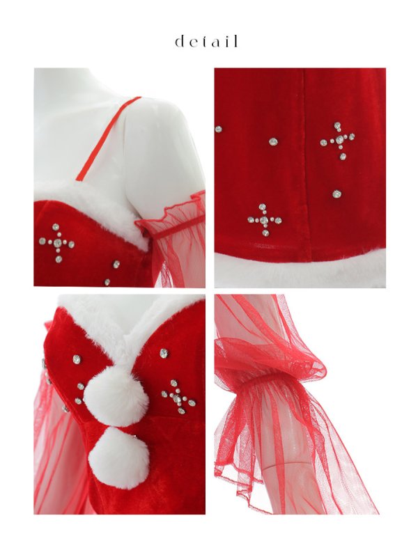 画像41: 【ノベルティ対象】【即日発送！】【サンタコス 4点セット】【S-Lサイズ/2カラー】オフショルロングスリーブセットアップサンタコスプレ[YMT] (41)