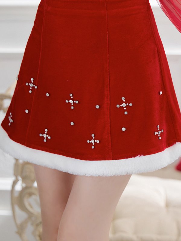 画像7: 【ノベルティ対象】【即日発送！】【サンタコス 4点セット】【S-Lサイズ/2カラー】オフショルロングスリーブセットアップサンタコスプレ[YMT] (7)