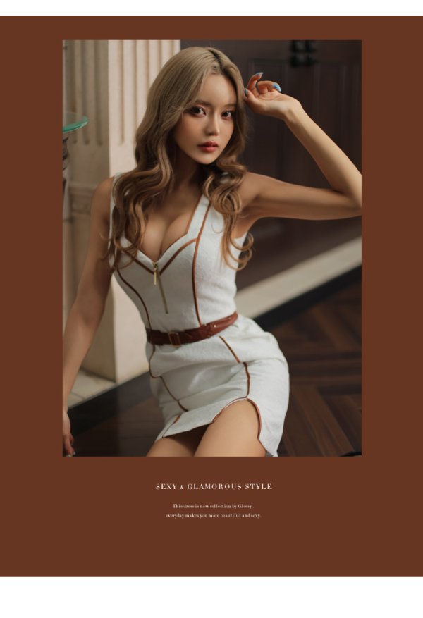 画像14: XSサイズあり【Glossy/グロッシー】カラーパイピング/ フロントジッパー/ ノースリーブ/ ワンカラー/ タイト/ ミニドレス/ キャバドレス[OF2] (14)