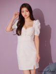 画像4: XSサイズあり【ROBE de FLEURS Glossy/ローブ・ド・フルール グロッシー】フロントジップ/ パフスリーブ/ ストレッチ/ 無地/ ワンカラー/ タイト/ ミニドレス/ キャバドレス[OF2] (4)
