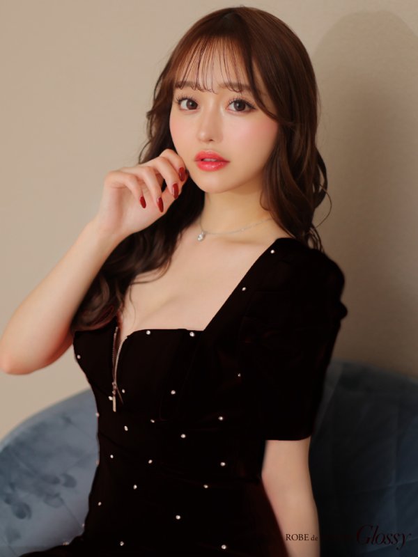 画像19: XSサイズあり【Glossy/グロッシー】フロントジップ/ パフスリーブ/ ストレッチ/ 無地/ ワンカラー/ タイト/ ミニドレス/ キャバドレス[OF08] (19)